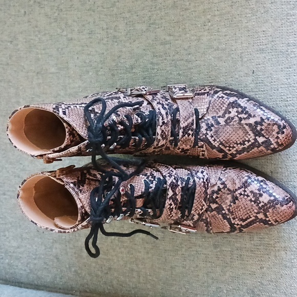 Express ankle boots shoes zipper high heel pointed snake print brown tan 8.5 - Picture 6 of 11